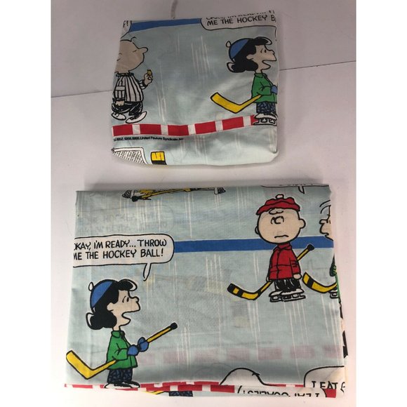 Peanuts Other - Vintage Peanuts Charlie Brown Twin Sheet Set Flat Fitted Hockey